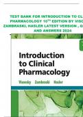 TEST BANK FOR INTRODUCTION TO CLINICAL PHARMACOLOGY 10TH EDITION BY VISOVSKY, ZAMBRASKI, HASLER LATEST VERSION , QUESTIONS AND ANSWERS 2024