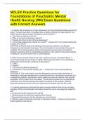 NCLEX Practice Questions for Foundations of Psychiatric Mental Health Nursing (RN) Exam Questions with Correct Answers