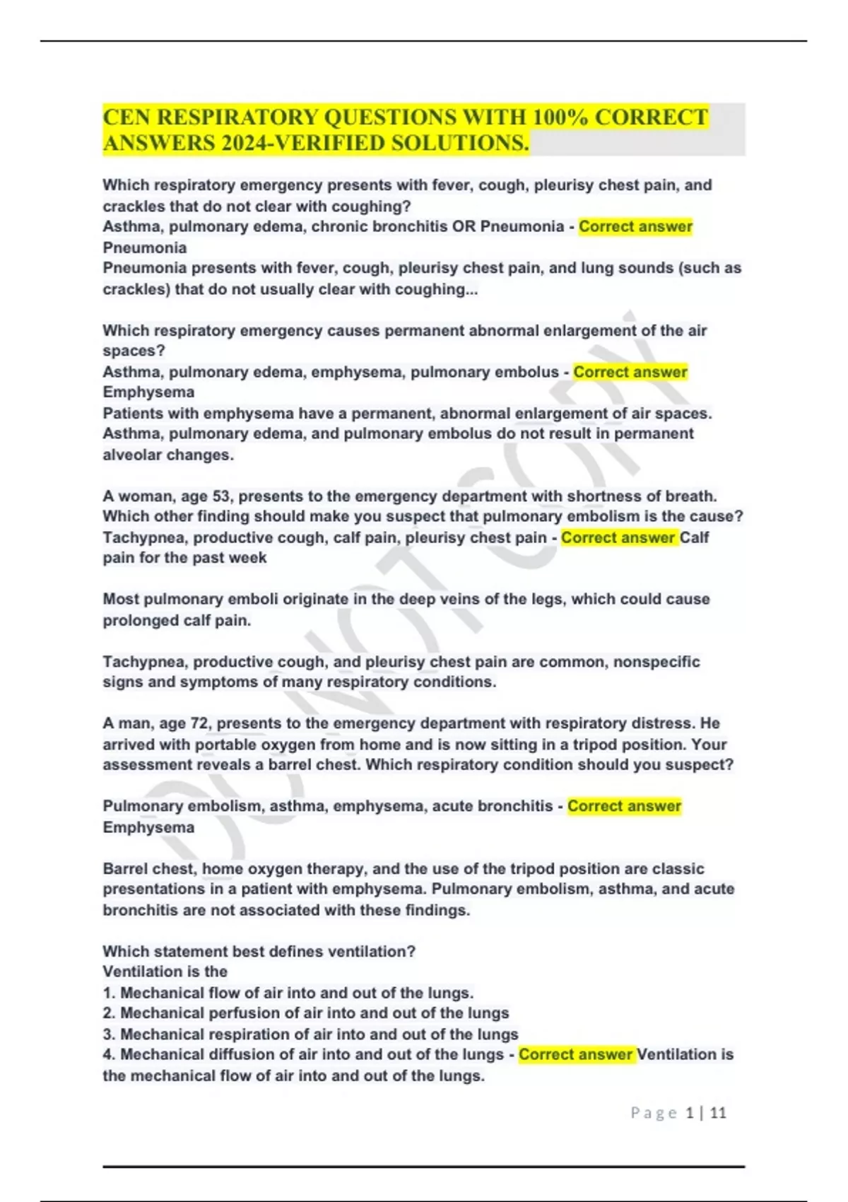 CEN RESPIRATORY QUESTIONS WITH 100% CORRECT ANSWERS 2024-VERIFIED ...
