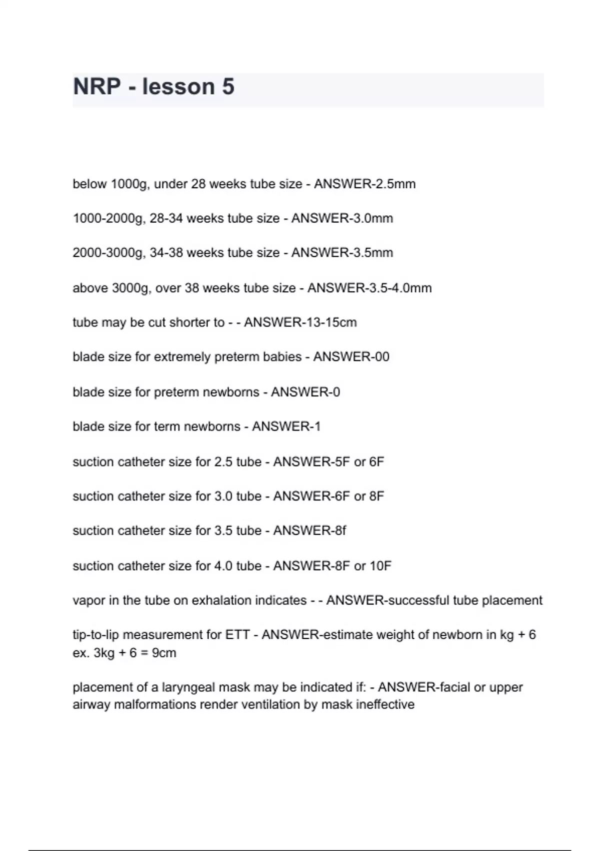 NRP - lesson 5 test questions with correct answers - NRP - lesson 5 ...