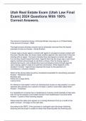 Utah Real Estate Exam (Utah Law Final Exam) 2024 Questions With 100% Correct Answers.