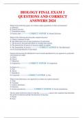 BIOLOGY FINAL EXAM 1 QUESTIONS AND CORRECT  ANSWERS 2024
