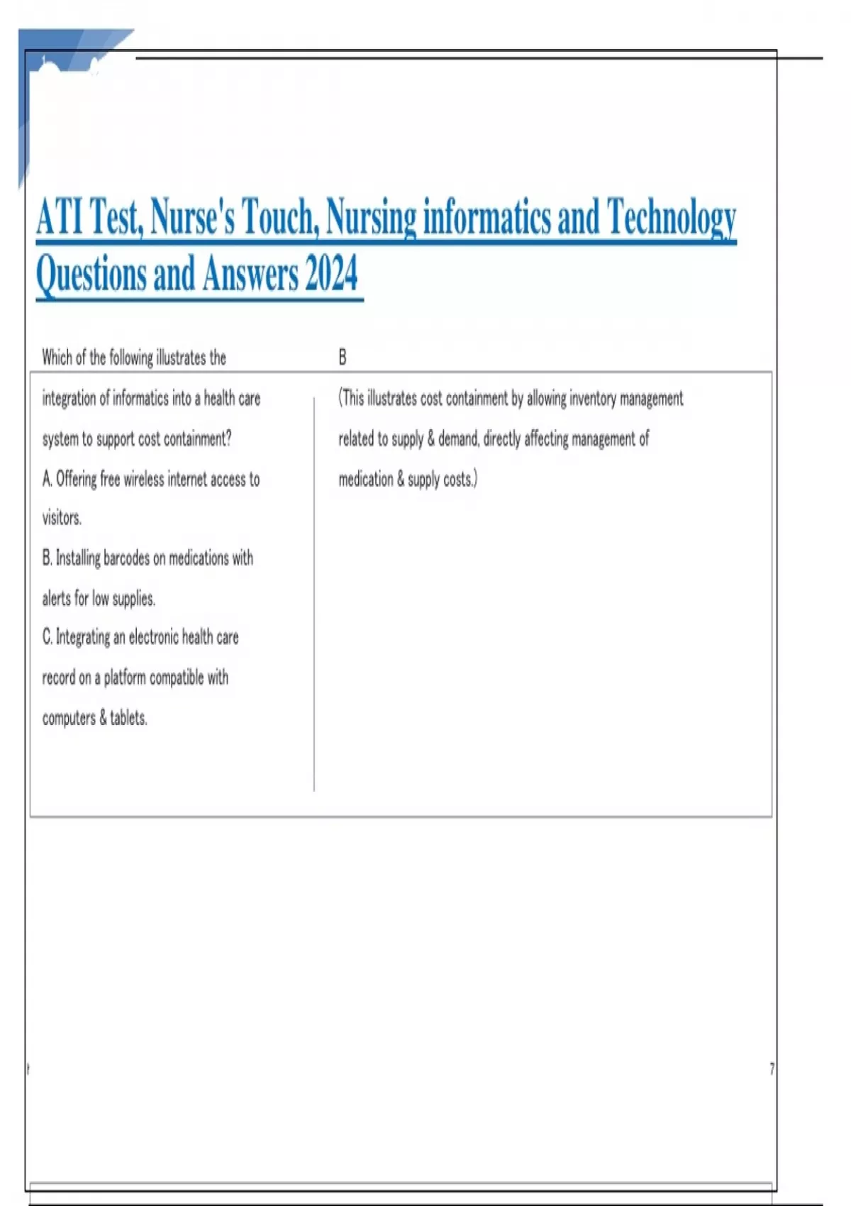 ATI Test, Nurse's Touch, Nursing Informatics and Technology Questions