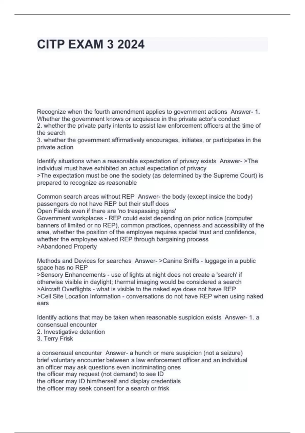 CITP EXAM 3 2024 - CITP - Stuvia US