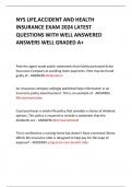 NYS LIFE&comma;ACCIDENT AND HEALTH INSURANCE EXAM 2024 LATEST QUESTIONS WITH WELL ANSWERED ANSWERS WELL GRADED A&plus; 