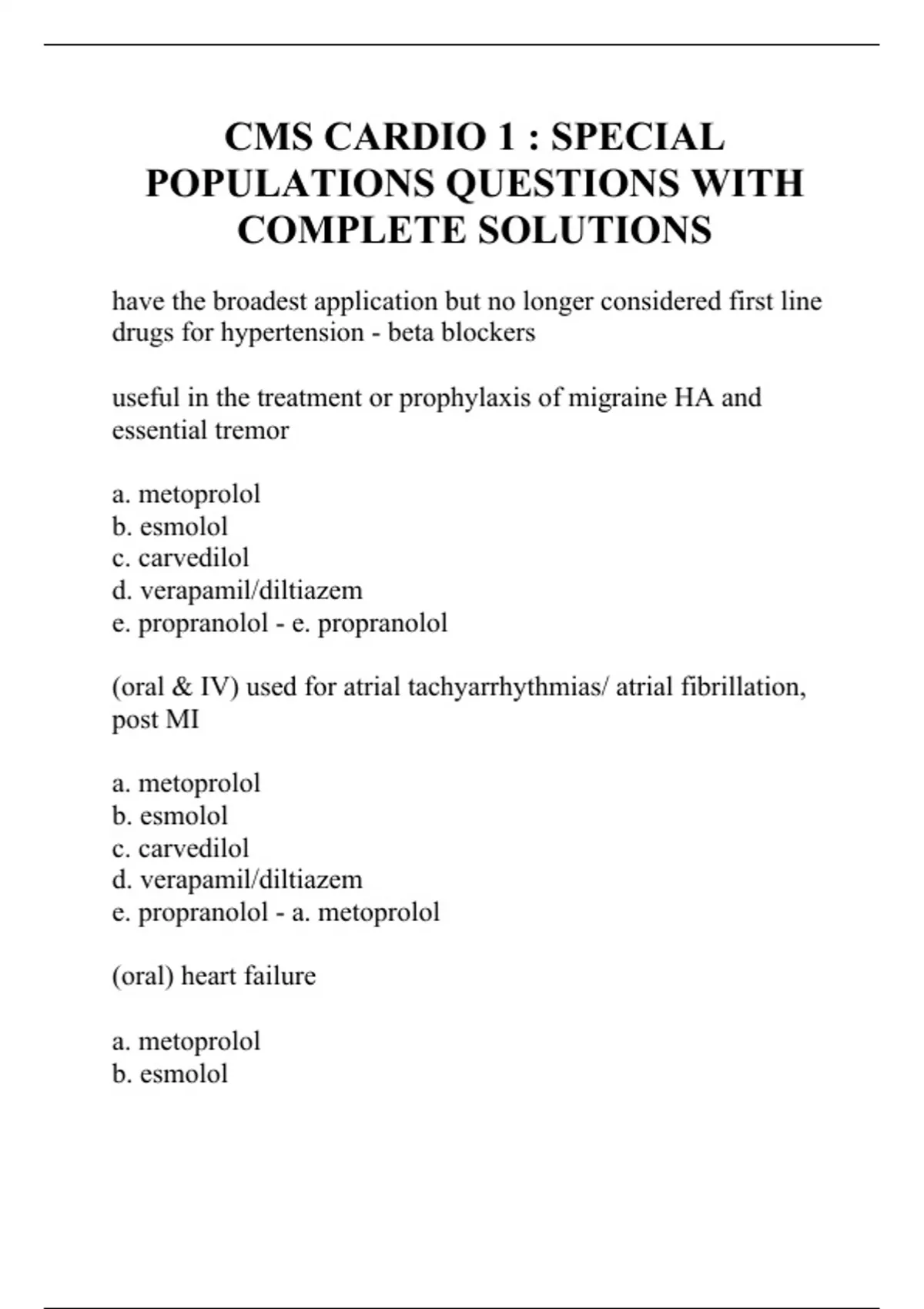 CMS CARDIO 1 : SPECIAL POPULATIONS QUESTIONS WITH COMPLETE SOLUTIONS ...