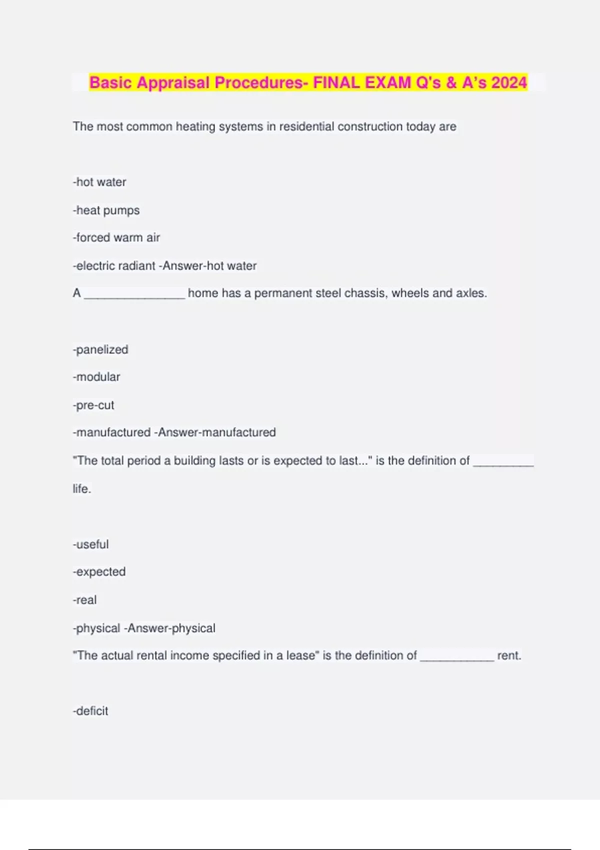 Basic Overall Procedure Basic Appraisal Procedures- FINAL EXAM Q's & A’s 2024 - Basic Appraisal ...
