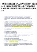 RN HESI EXIT EXAM VERSION 3 (V3) ALL 160 QUESTION AND ANSWERS LATEST UPDATE 2023-2024 GRADED A+