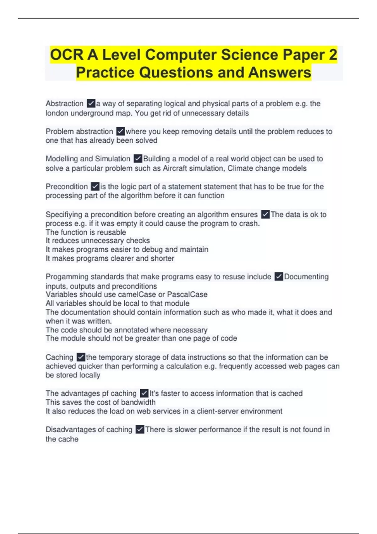 OCR A Level Computer Science Paper 2 Practice Questions and Answers - A ...