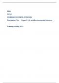  AQA GCSE COMBINED SCIENCE: SYNERGY Foundation Tier	Paper 1 Life and Environmental Sciences  Tuesday 16 May 2023 