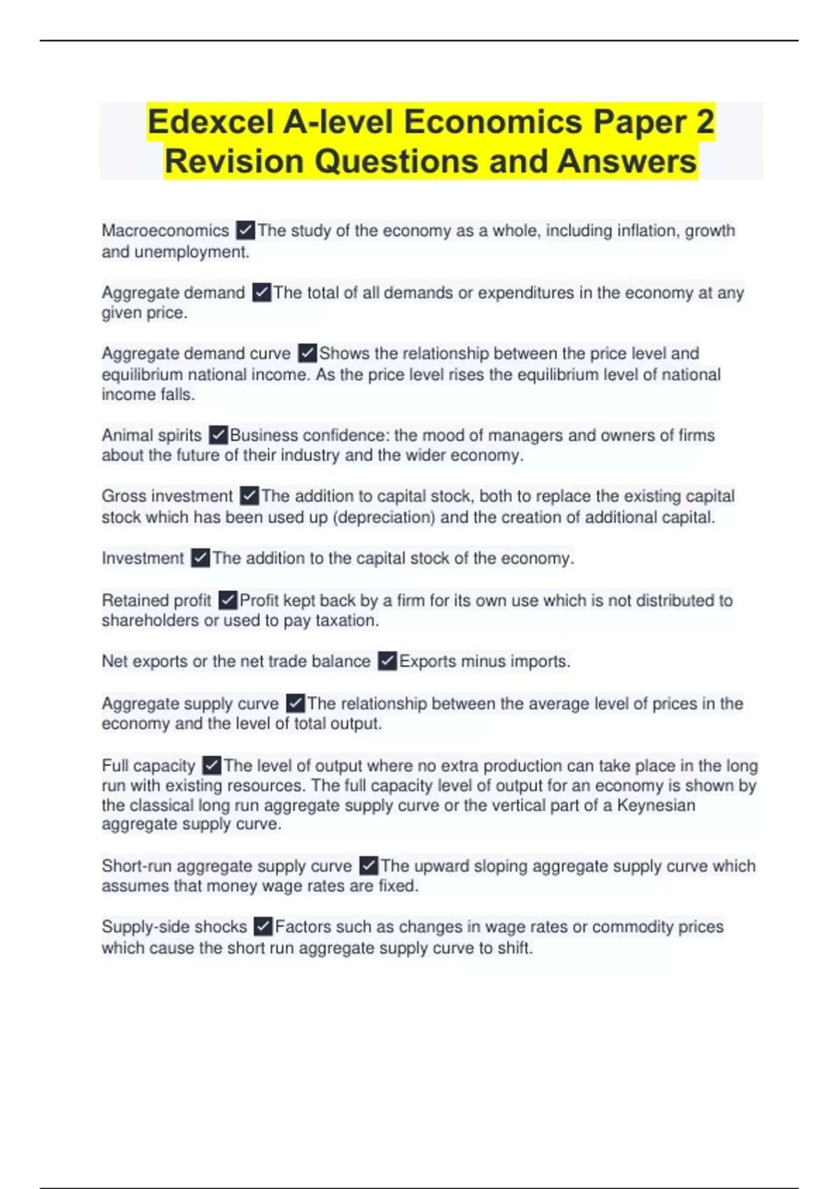 supply | edexcel a level economics a revision notes... Edexcel A-level Economics Paper 2 Revision Questions and Answers - A ...