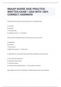 NNAAP NURSE AIDE PRACTICE WRITTEN EXAM 1 2024 WITH 100% CORRECT ANSWERS