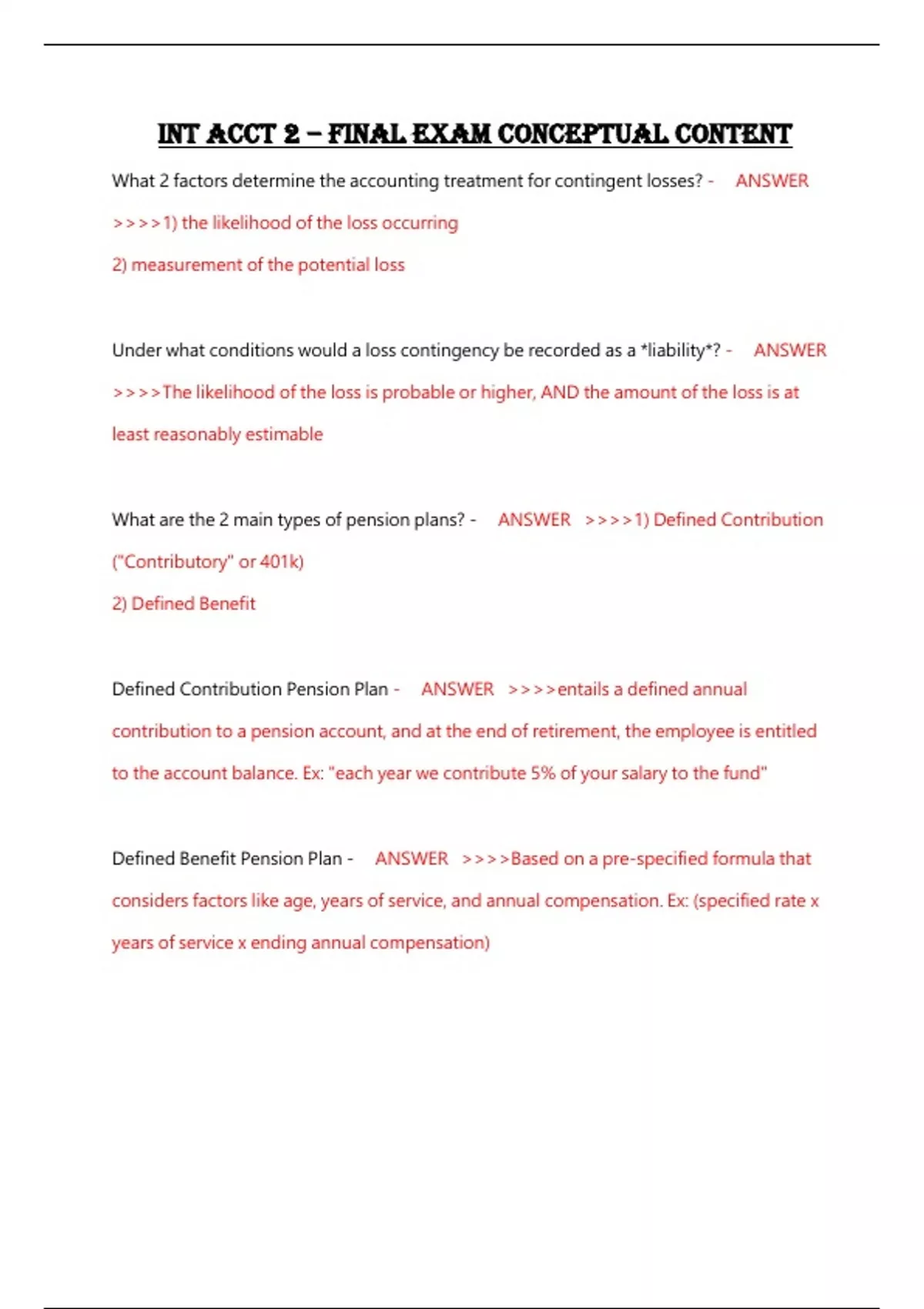 INT ACCT 2 – FINAL EXAM CONCEPTUAL CONTENT - INT ACCT 2 - Stuvia US