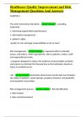 Healthcare Quality Improvement and Risk Management Questions And Answers
