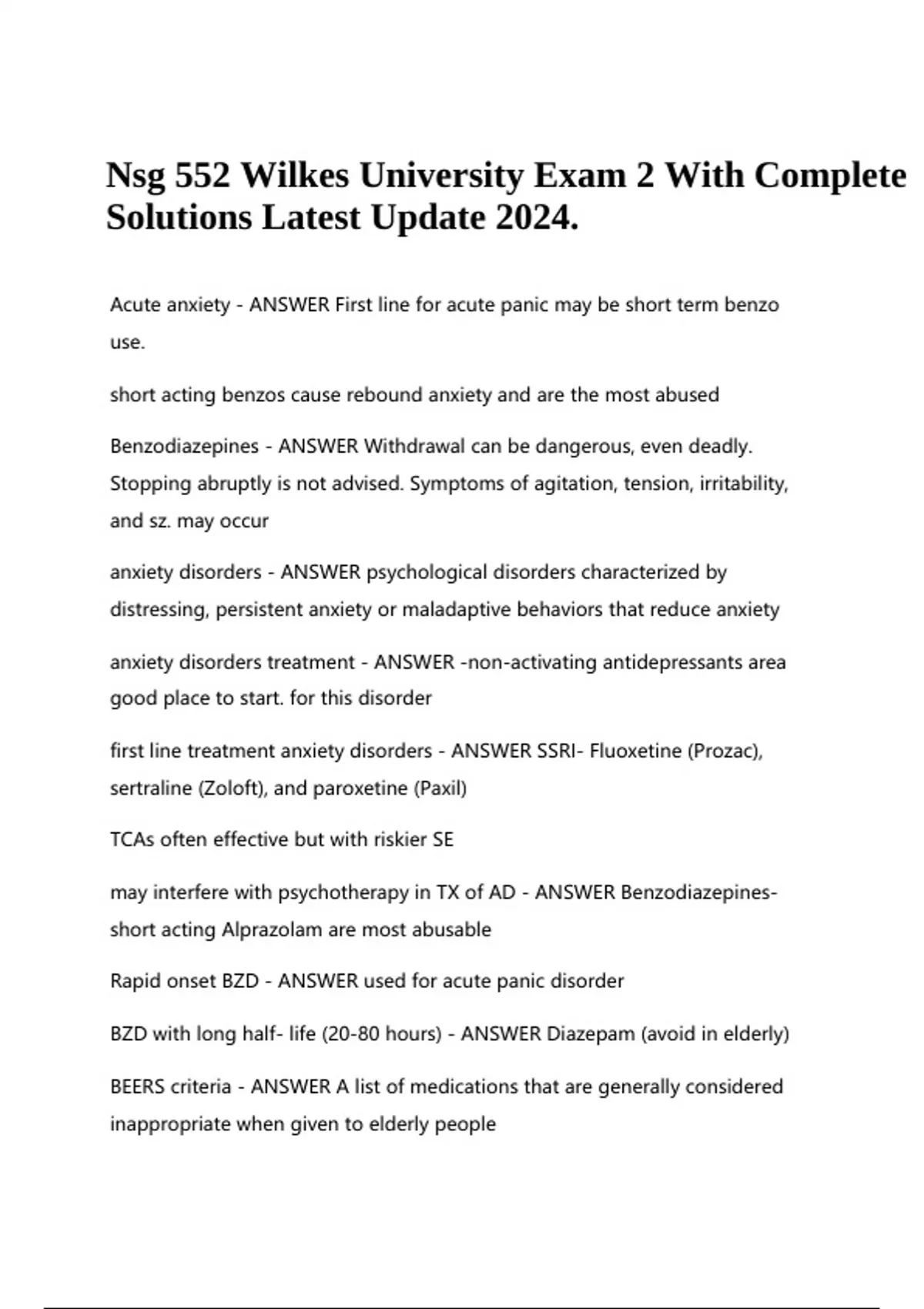 Nsg 552 Wilkes University Exam 2 With Complete Solutions Latest Update ...