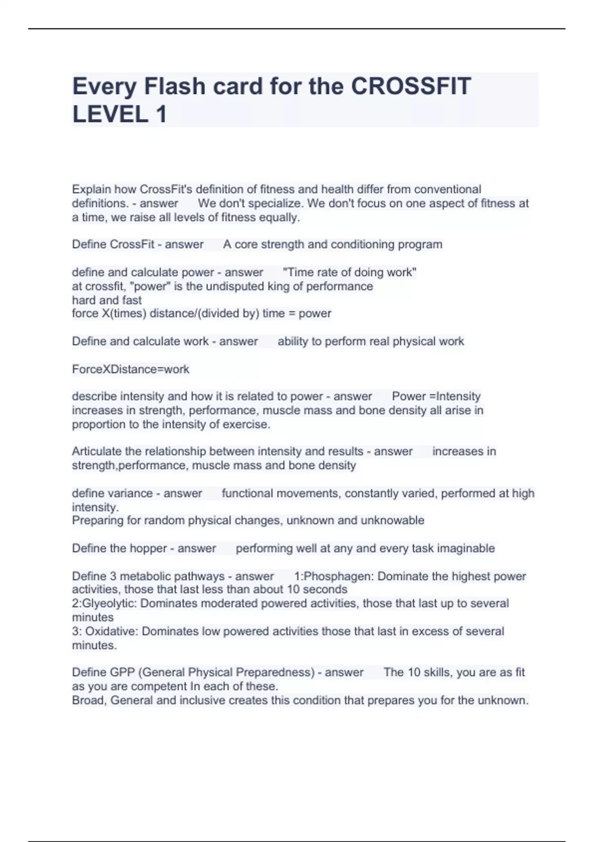 CrossFitLevel 1 Certification Exam Bundle 2024 Stuvia US