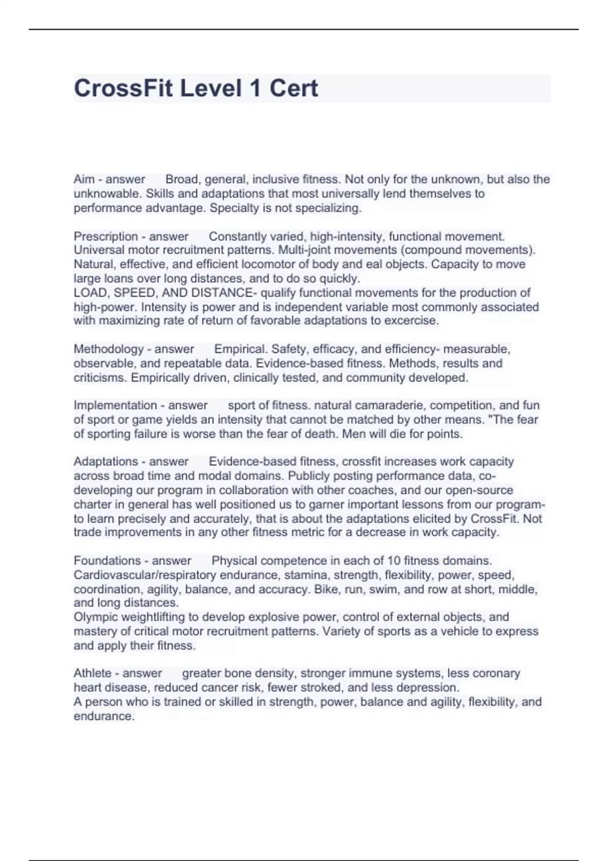 CrossFit Level 1 Cert Questions and Answers 2024 CrossFit level 1