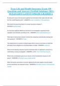 Texas Life and Health Insurance Exam 150  Questions and Answers (Verified Solutions) 2023- TEXAS LIFE LATEST UPDATE GRADED A