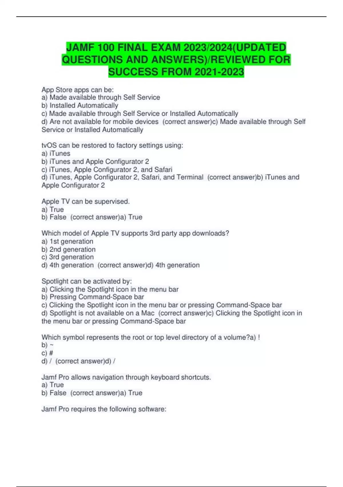 JAMF 100 FINAL EXAM 2023/2024(UPDATED QUESTIONS AND ANSWERS)/REVIEWED ...