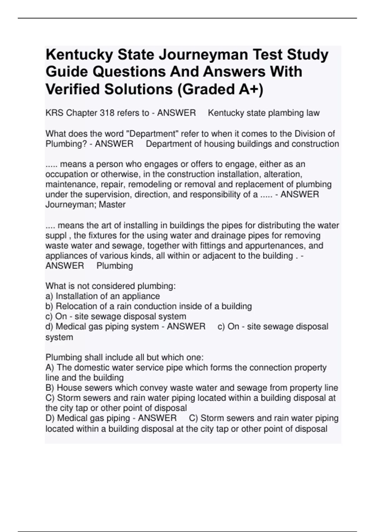 Kentucky State Journeyman Test Study Guide Questions And Answers With