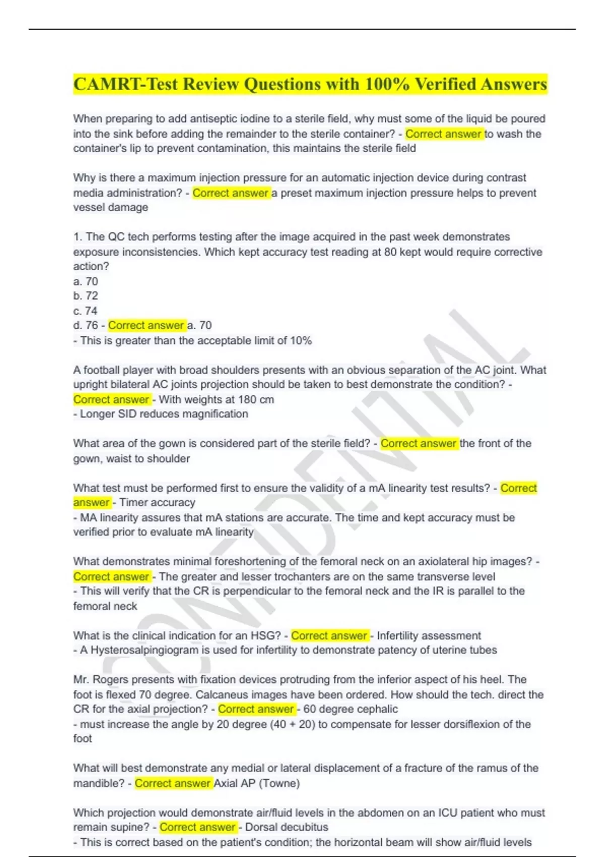 CAMRT-Test Review Questions with 100% Verified Answers - LMRT State ...