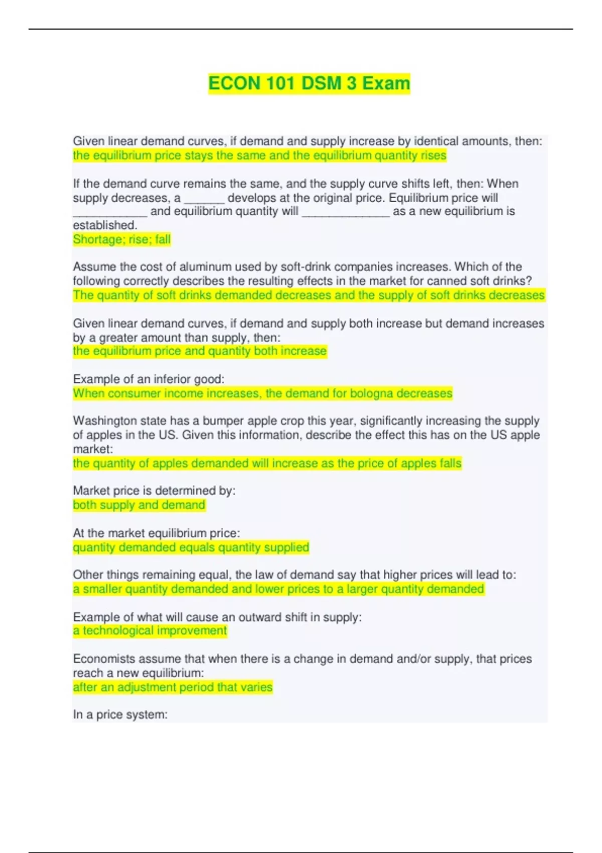 ECON 101 DSM 3 Exam - Questions and Answers - ECON 101 - Stuvia US