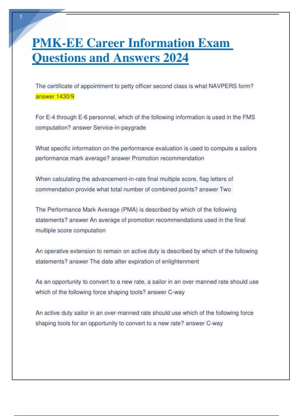 PMKEE Career Information Exam Questions and Answers 2024 PMKEE