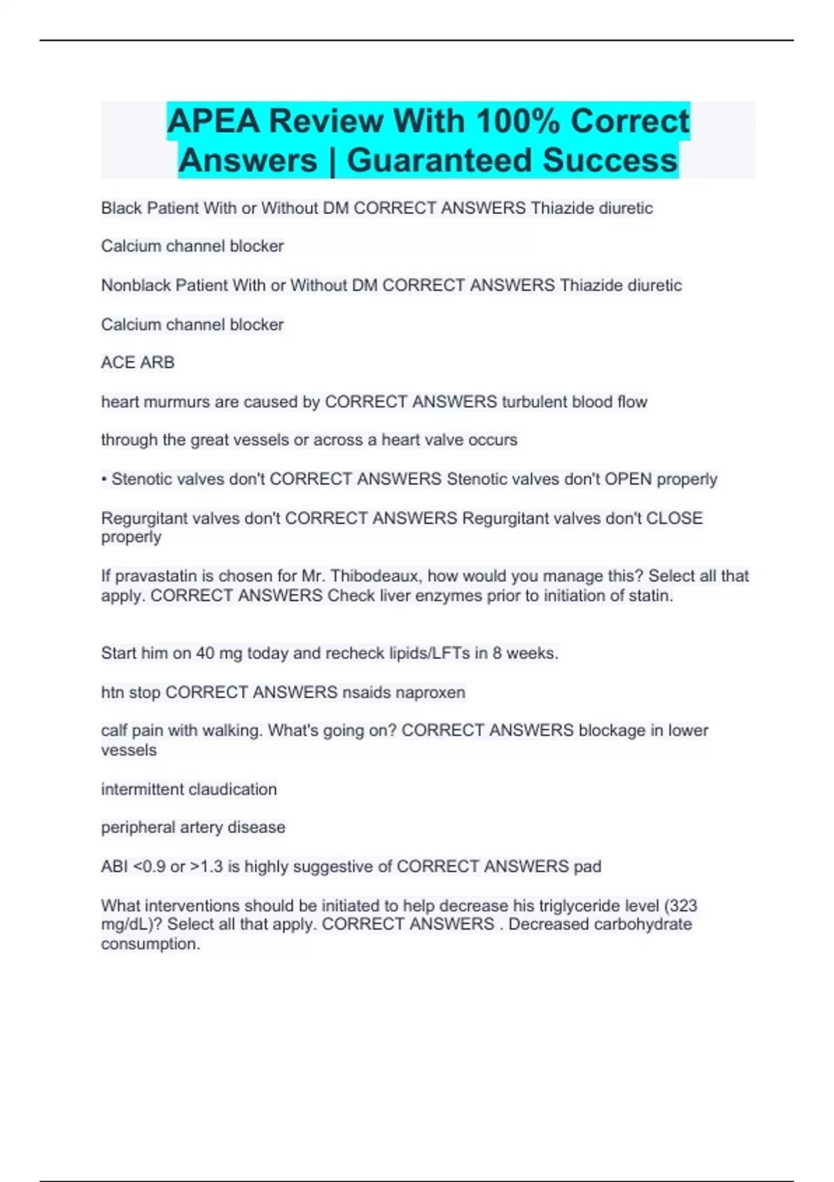 APEA Review With 100 Correct Answers Guaranteed Success APEA QBank