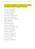Simplifying Algebraic Expressions Exam Questions with Complete Answers