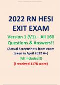 2022 RN HESI EXIT EXAM Version 1 (V1) – All 160 Questions & Answers!! (Actual Screenshots from exam taken in April 2022 A+) (All Included!!) (I received 1178 score)