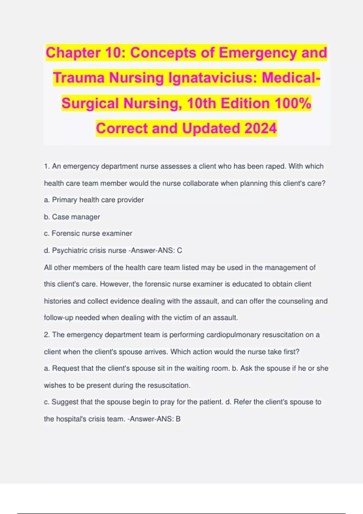 Chapter 10: Concepts of Emergency and Trauma Nursing Ignatavicius ...