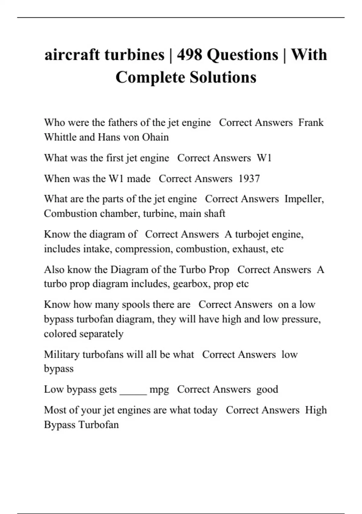 aircraft turbines | 498 Questions | With Complete Solutions - Aircraft ...