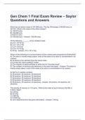 Gen Chem 1 Final Exam Review – Saylor Questions and Answers 100% correct