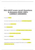 MLS ASCP exam recall Questions & Answers 2024! 100% CORRECT ANSWERS