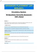 ADVANCED PLACEMENT (AP) BIOLOGY: CIRCULATORY SYSTEM 55 QUESTIONS CORRECTLY ANSWERED | 100% RATED