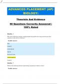 ADVANCED PLACEMENT (AP) BIOLOGY: THEORISTS AND EVIDENCE 60 QUESTIONS CORRECTLY ANSWERED | 100% RATED