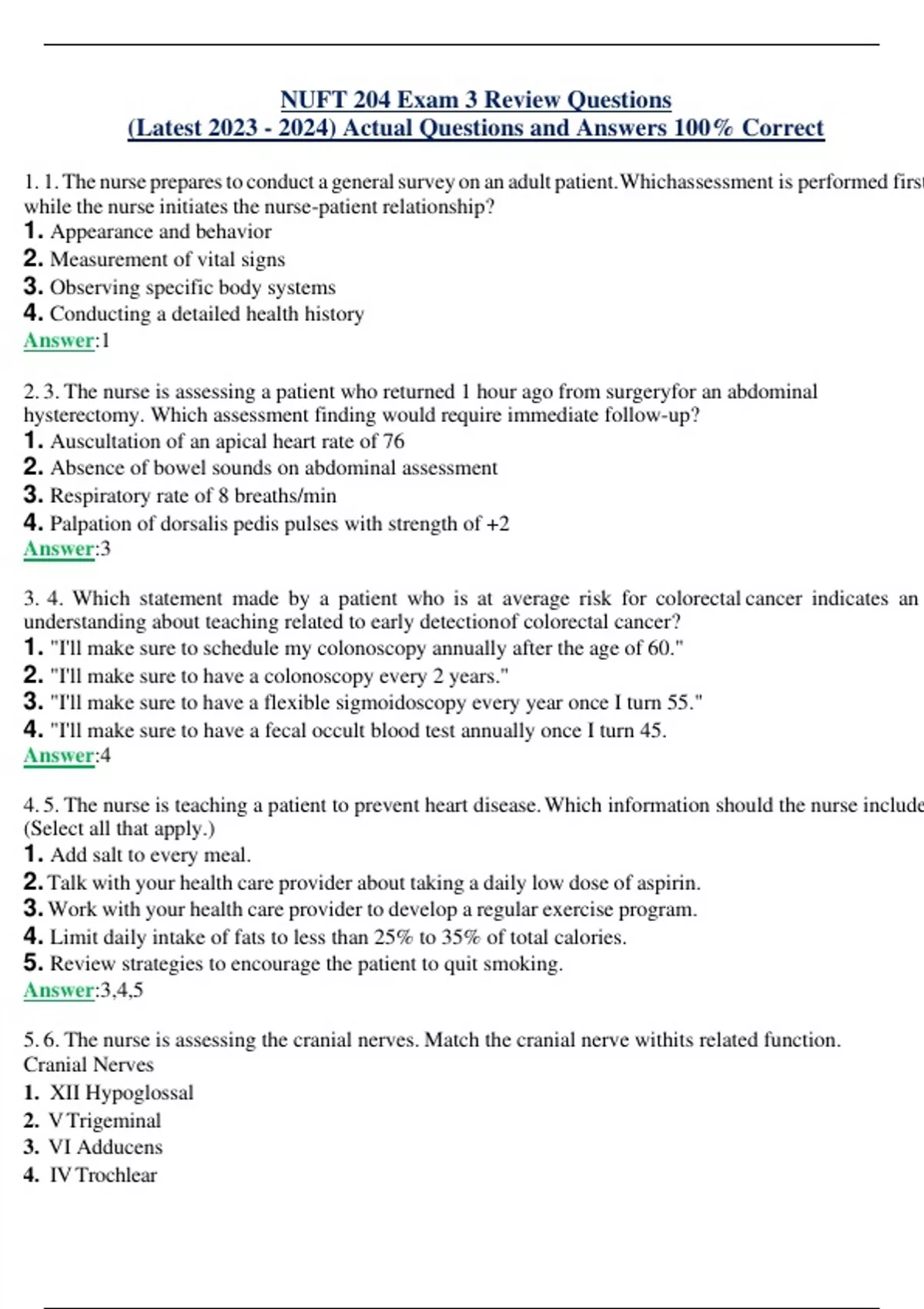 NUFT 204 Exam 3 Review Questions (Latest ) Actual Questions and Answers ...