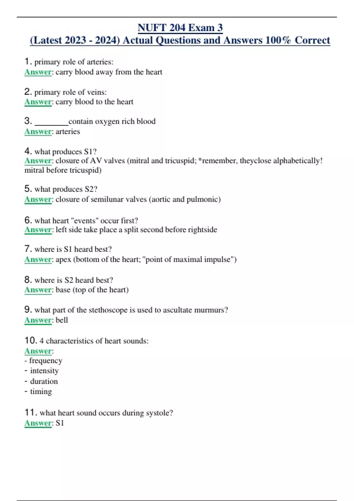 NUFT 204 Exam 3 (Latest ) Actual Questions and Answers 100% Correct ...