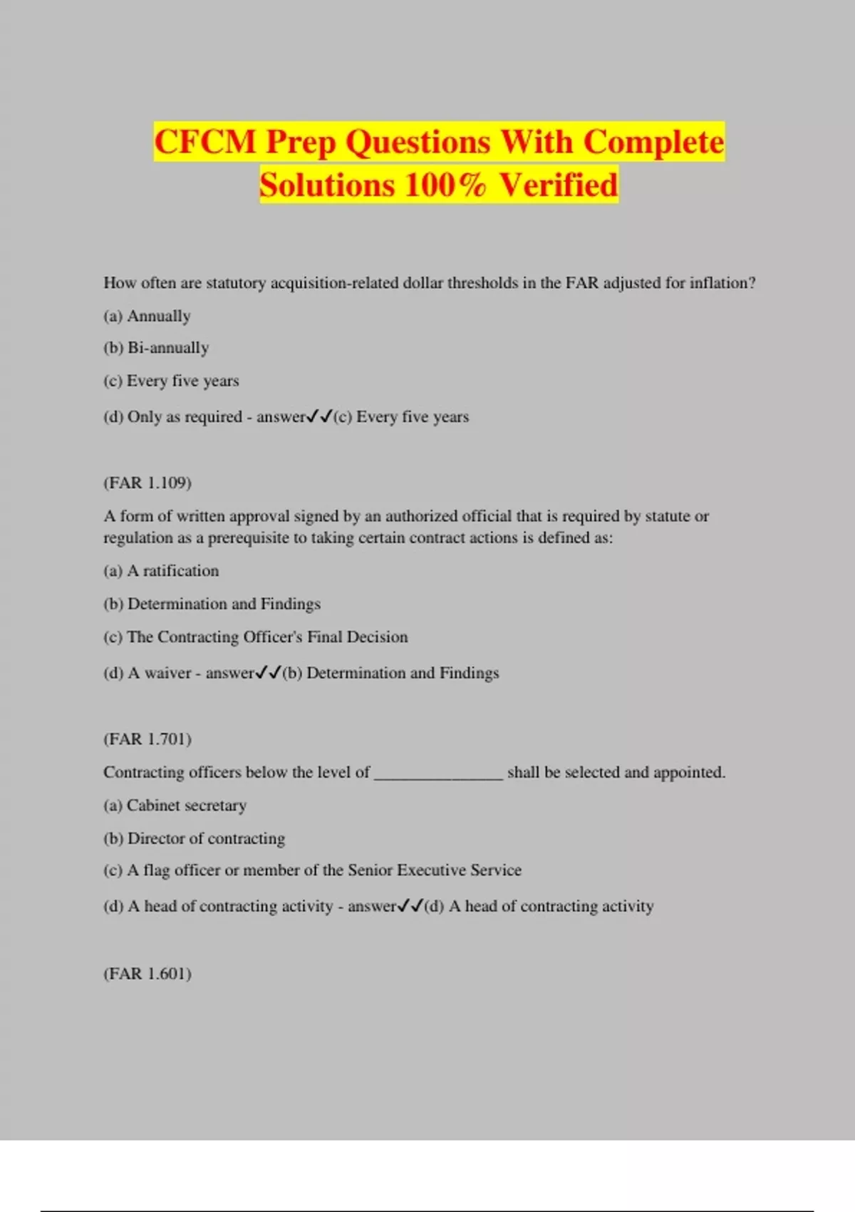 CFCM Exams Questions and Answers 100% Pass Guaranteed 2025. - Stuvia US
