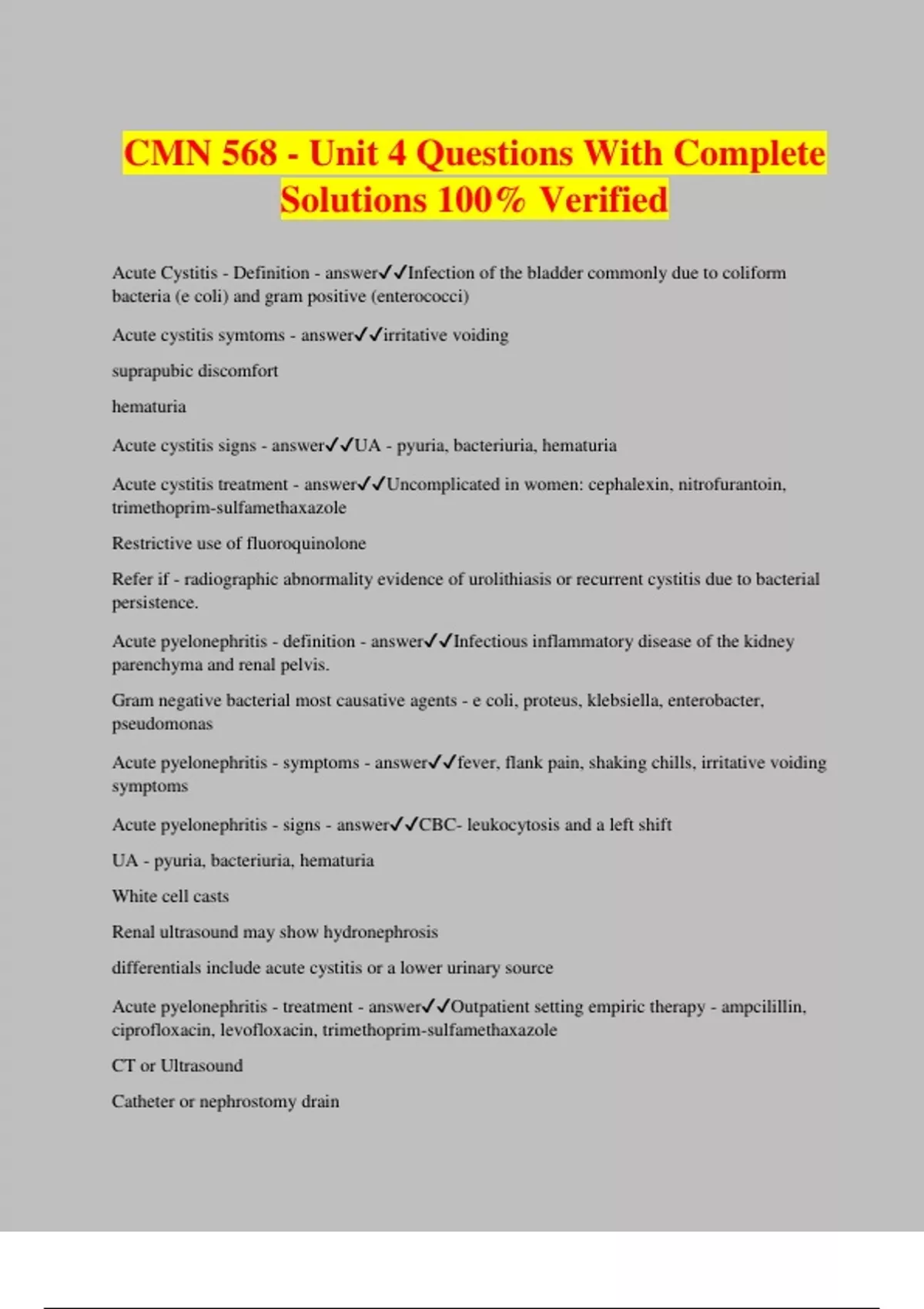 CMN 568 Unit 4 Questions With Complete Solutions 100 Verified CMN