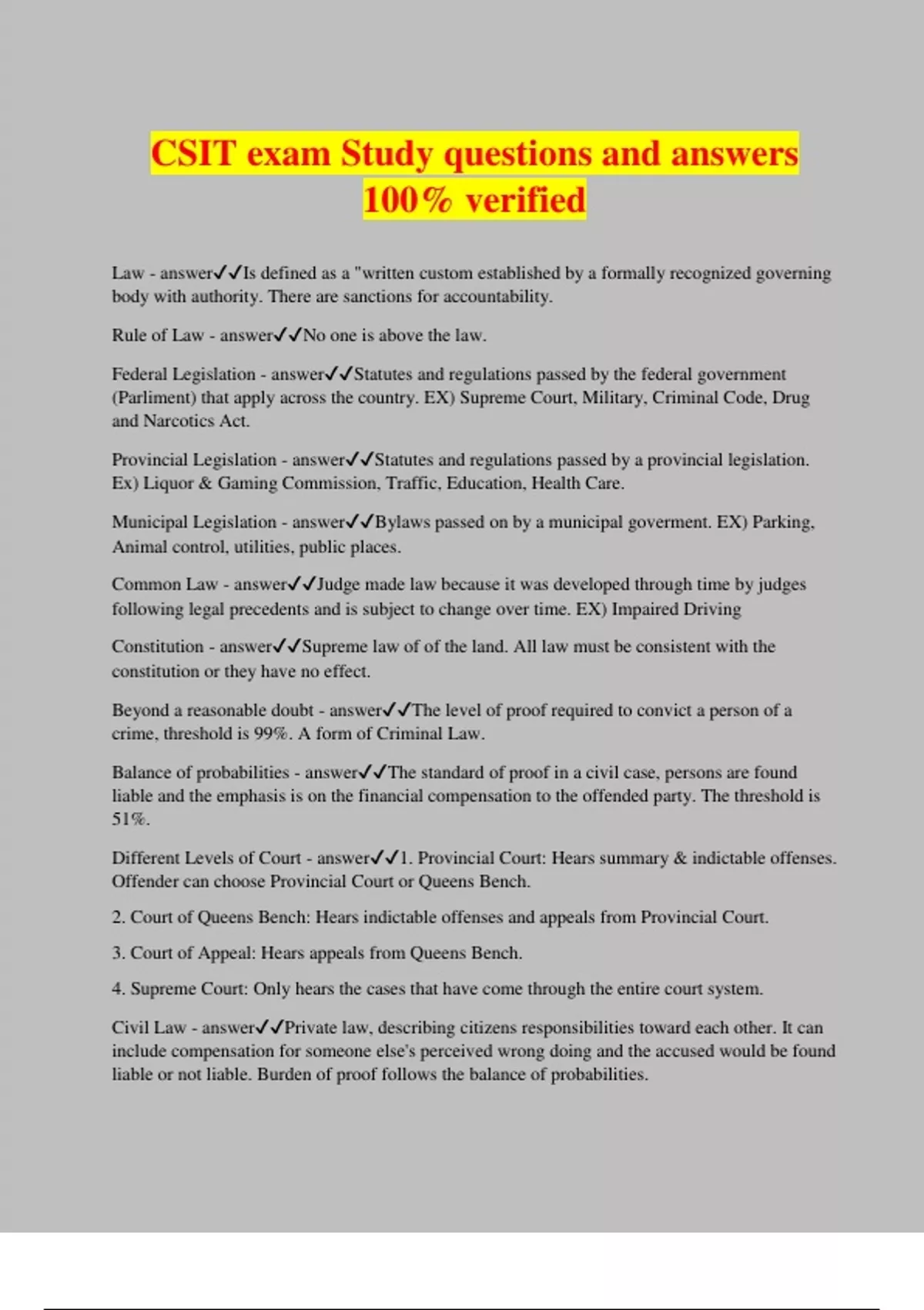 CSIT exam Study questions and answers 100% verified - CSIT - Stuvia US