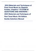 2024 Materials and Techniques of  Post-Tonal Music by Stephen  Kostka, chapters 1-8 EXAM 92  QUESTIONS AND ANSWERS /  2024