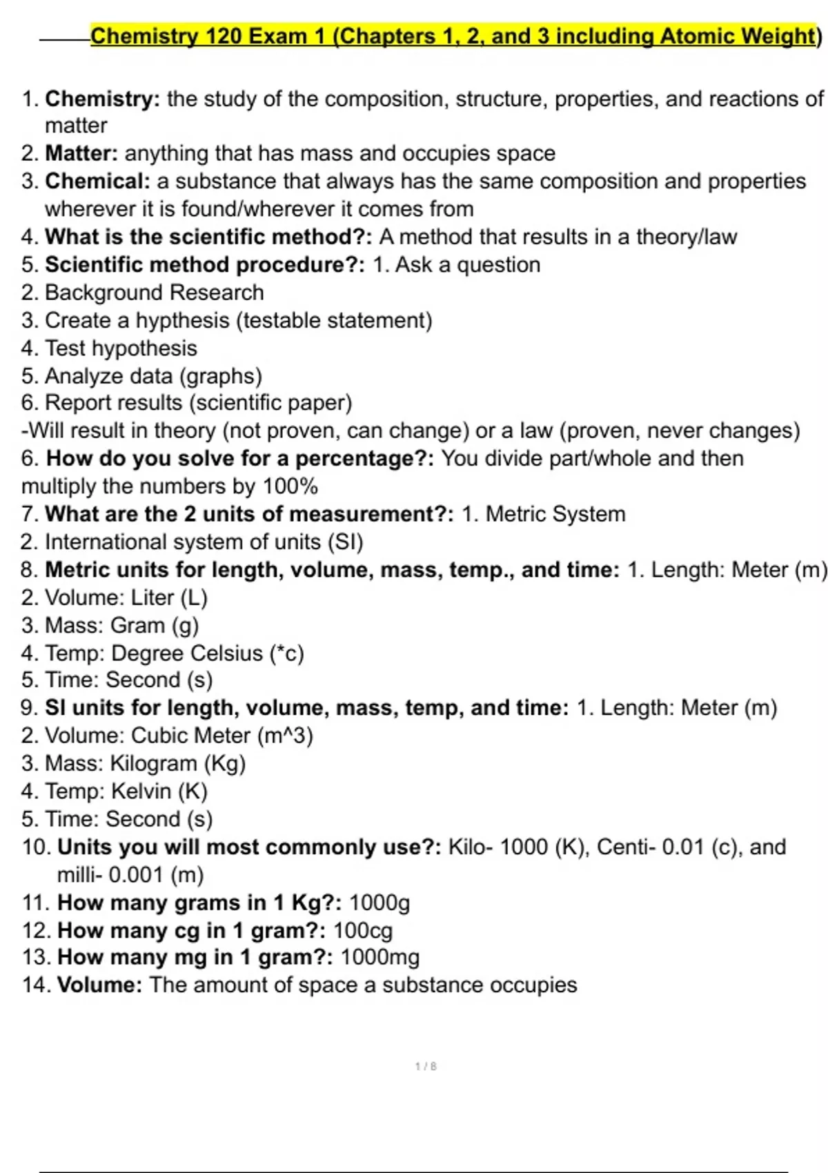CHEM 120 EXAM 1 QUESTIONS WITH CORRECT ANSWERS - ATI TEAS 7 - Stuvia US