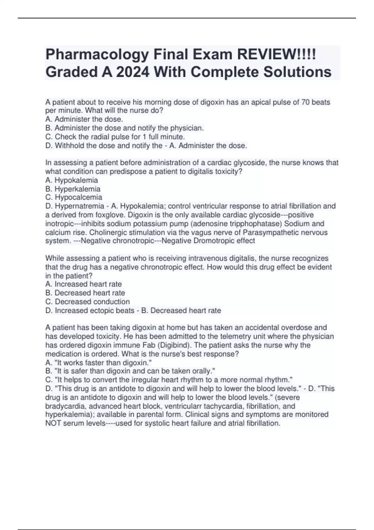 Pharmacology Final Exam REVIEW!!!! Graded A 2024 With Complete ...