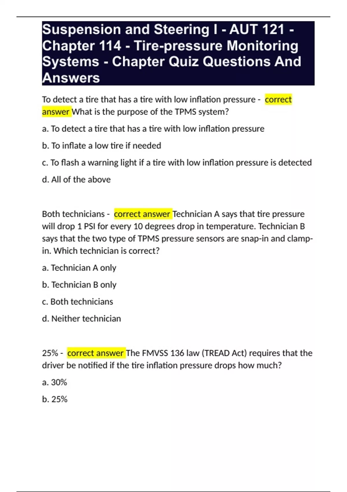 Suspension and Steering I AUT 121 Chapter 114 Tirepressure