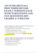 ATI FUNDAMENTALS PROCTORED RETAKE EXAM 2 VERSIONS EACH WITH 70 QUESTIONS AND NGN QUESTIONS 2019 GRADED A+/UPDATED