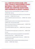 C&period;S&period; CERTIFICATION EXAM&comma; SPD TEST&comma; STERILE PROCESSING STUDY MATERIAL FOR CERTIFICATION EXAM 2023 VERIFIED QUESTIONS AND ANSWERS ALREADY PASSED