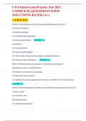 CNA Final Exam&sol;Practice Test 2023 COMPLETE QUESTIONS WITH SOLUTIONS RATED &lpar;A&plus;&rpar; VERIFIED