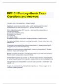 BIO101 Photosynthesis Exam Questions and Answers 