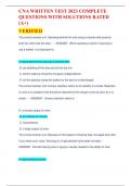 CNA WRITTEN TEST 2023 COMPLETE QUESTIONS WITH SOLUTIONS RATED &lpar;A&plus;&rpar; VERIFIED